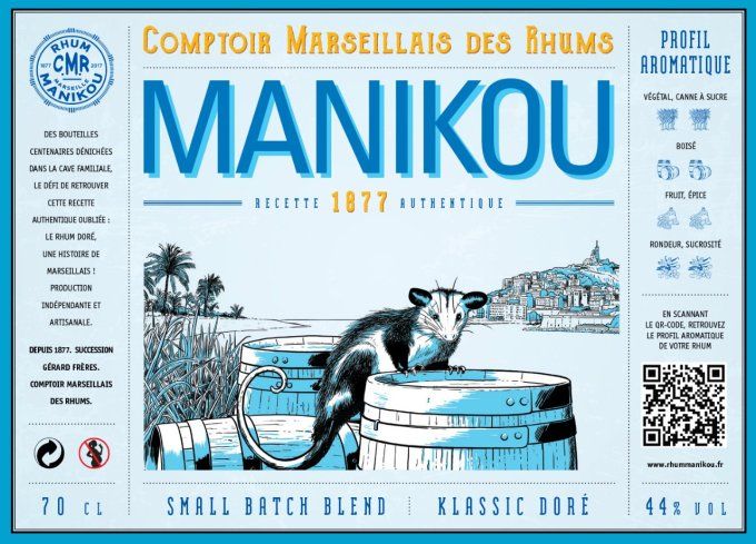 Rhum Manikou 44° Klassic doré 70cl Livraison comprise